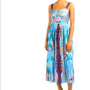 NWT DALIA MACPHEE Short Sleeve Pleat Skirt Floral Detail Satin Dress 👗